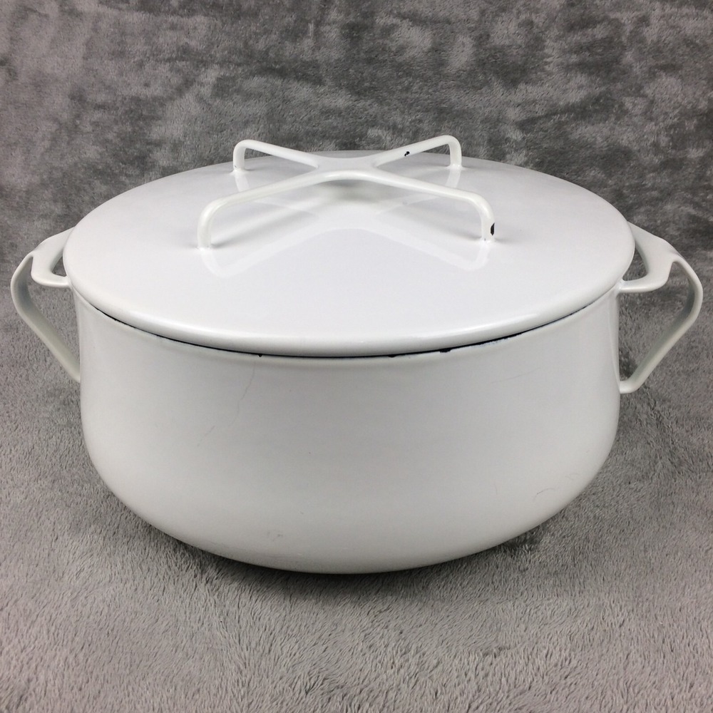 Vtg Dansk JHQ Kobenstyle Casserole Dutch Oven Enamel Cast Iron White 6QT Lid MCM